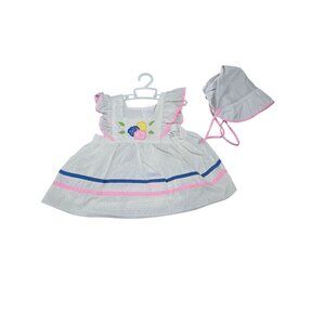 Vintage 90s Cradle Togs Ruffle Dress Bonnet Flowers Pink Blue